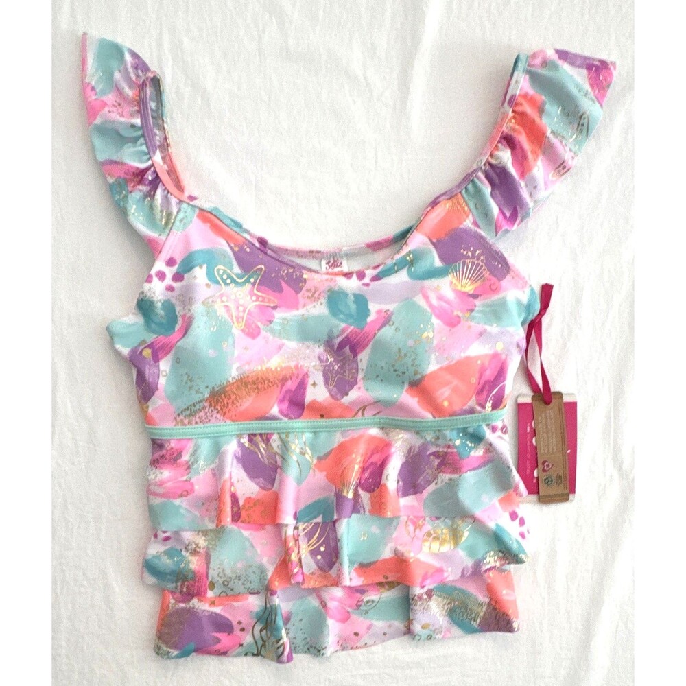 NWT Justice Girls Multicolor Mermaid Ruffle Tankini Swim Top XL (16/18)